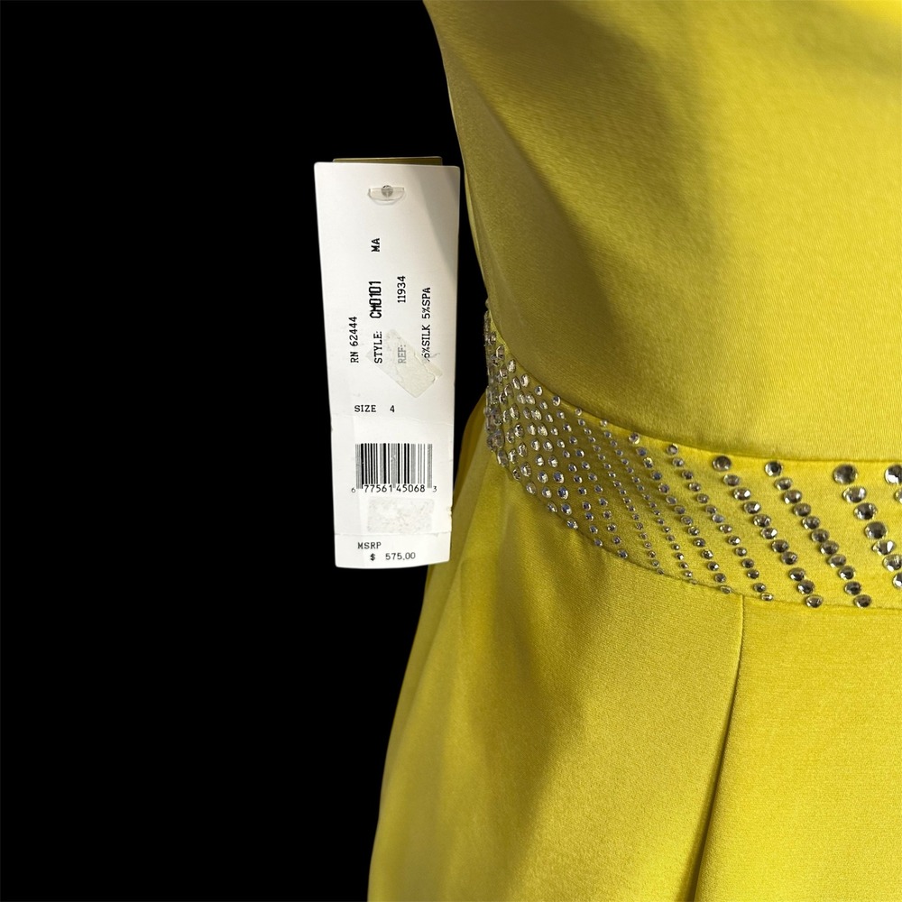 Nicole‎ Miller Yellow Strapless Embellished Waist Ruffle Evening Gown Maxi Dress - Picture 10 of 13